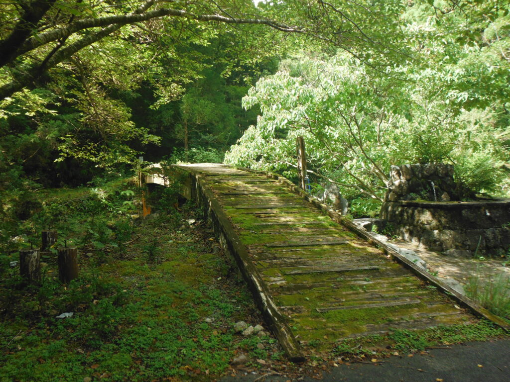 八重谷湧水への木橋